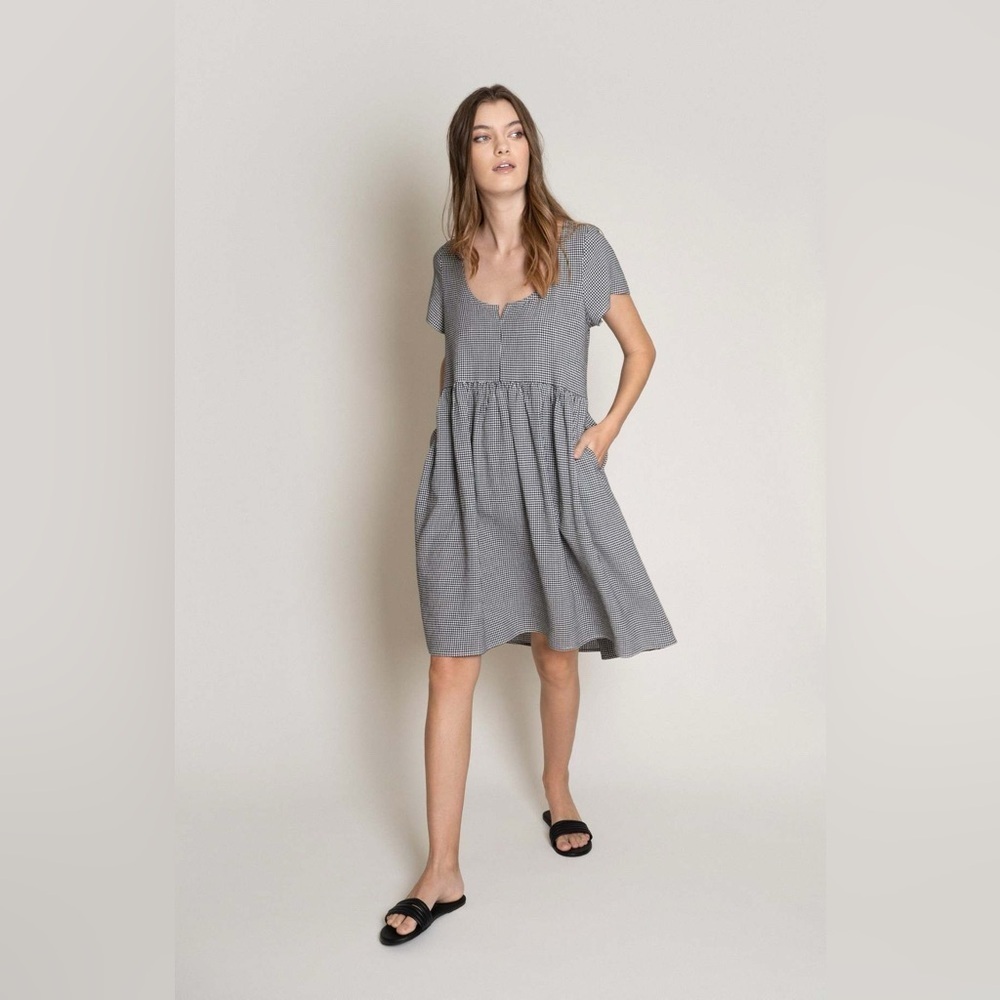 Neranese Isla Tencel Gingham Dress Medium Black White Pockets